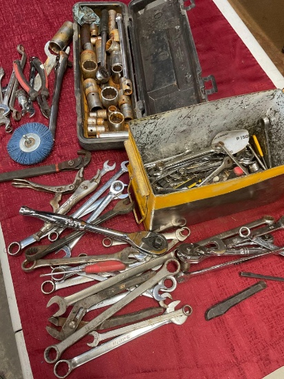 Assorted tools & ammo box