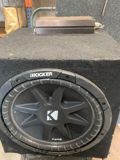 Kicker 12" Subwoofer & Dual XPR84D amplifier. Box 14" x 14" x 14"