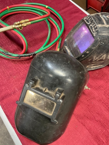 Welding helmets & welding hose with attachment. 3 pieces