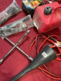 Car items. Jumper cables, funnel, gasoline container, etc. 7 pieces