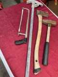 Hand bender, saw, ax, hammer. 4 pieces