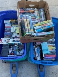 Large lot of VHS movies, includes large plastic tubs with lids