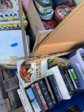 Large lot of assorted picture, frames collectable tin cans, books, etc