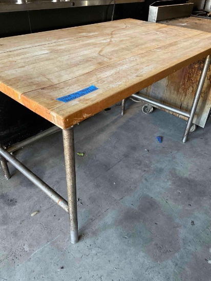 Wood top table , 36" x60", stainless steel frame