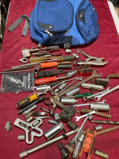 Backpack and assorted tools. Over 30 pieces