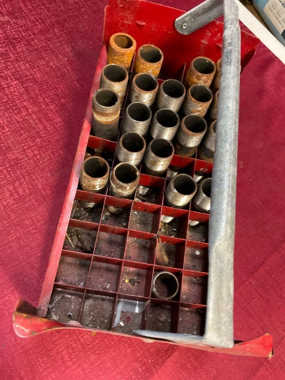 Gas line connector nipples with carrying tray