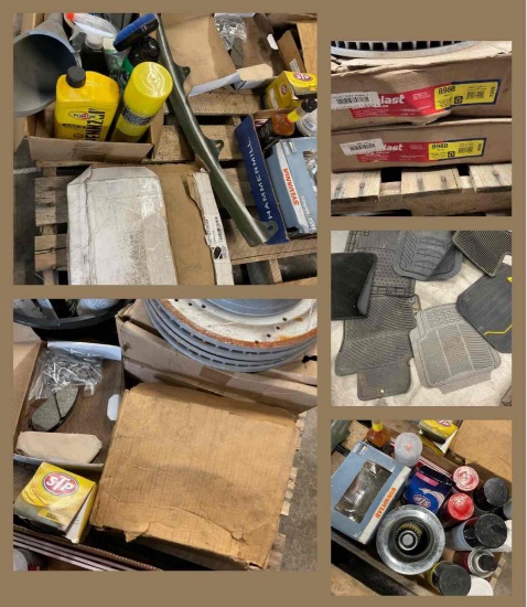 Grouping of car parts & Misc. items, New and used, Paint, Lubricants, Floor mats etc.