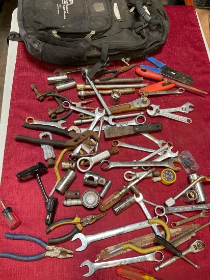 Backpack and assorted tools. Over 50 pieces