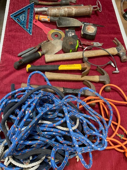 Assorted tools, rope, etc. 20 pieces