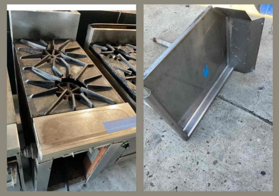 Stainless steel dishwasher table & 2 burner stock pot stove. These items are for scrap/ parts