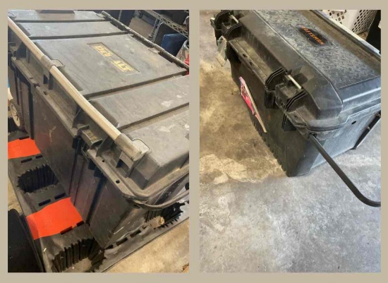 Large Dewalt rolling storage box includes items in it & Craftsman box missing latch and wheels