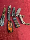 Grouping of Multi tools. Allen heads, Pliers, Razor, etc. 8 pieces