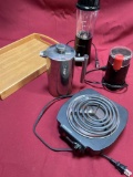 Hamilton Beach blender, Imusa single burner, Bodum coffee grinder, French press coffeemaker all work
