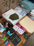 Grouping of assorted office items. Clips, File folders, Scissors, Pens, etc. New & Used.