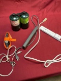 Coleman propane, Ratchet strap, Power strips, electric water heater
