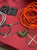 Face shields and assorted air hoses, wire, etc. 7 pieces