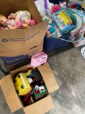 Large lot of assorted toys. 4 boxes/ totes full. Totes included
