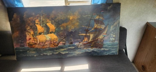 Sailing Ships, Oil on Canvas Artwork 60" x 30"