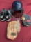 Rawlings size 8 shoes,Baseball glove & helmet, Maxpro glove. 4 pieces