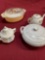 Vintage Pyrex 2 1/2 qt casserole dish, English Garden soup dish, Ellgreave teapot, hexagonal teapot
