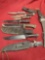 Assorted sheaths, machetes, knives. 10 pieces