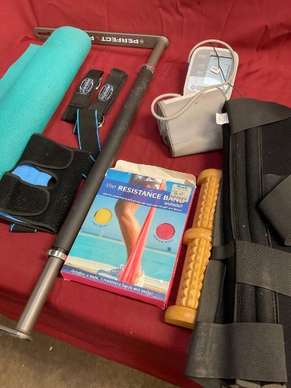 Yoga mat, Perfect Pull-up bar, resistance band, knee & leg brace, etc. 8 pieces