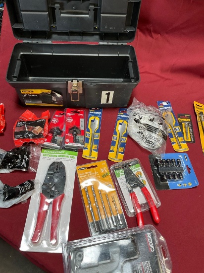 Stanley tool box abs New assorted products. Spade bits, utters, bit sets, hole saws, etc 18 pieces