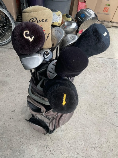Ping golf bag & grouping of assorted golf clubs. 17 clubs