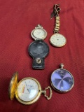 Pocket watches, two have no glass. 4 pieces Majestron, Lorus, Majestime, Red Ranger