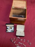 Hand Crafted Greg Jenison box and assorted cufflinks, neck tie , etc. 20 pieces