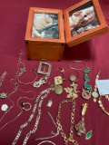 Picture box and assorted custom jewelry. 33 pieces