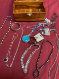 Hand crafted Greg Jenison box and assorted jewelry. 13 pieces