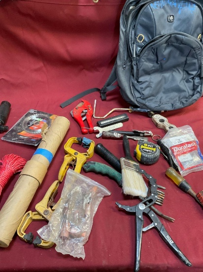 Backpack and assorted tools/ items. 24 pieces