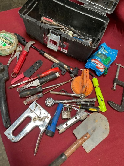 Husky tool box and assorted tools/ items. Over 35 pieces