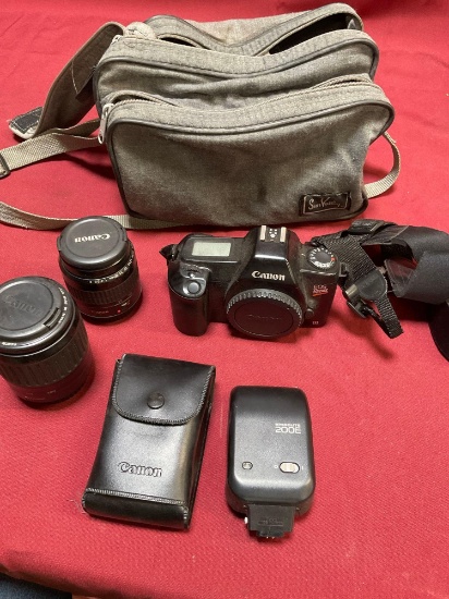 Star Valley bag, Canon EOS Rebel camera, 2 lens, Speedlight 200E.