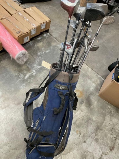 Ping Golf bag and 17 assorted golf clubs