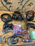 Assorted PlayStation games, headsets, controllers, microphone. 14 pieces