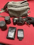 Star Valley bag, Canon EOS Rebel camera, 2 lens, Speedlight 200E.