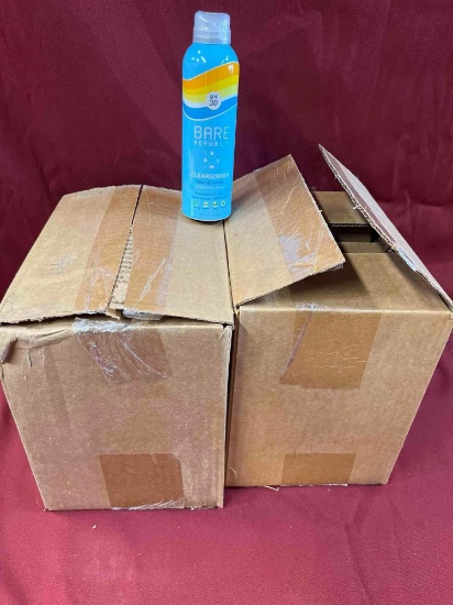 New Bare Republic SPF sunscreen spray, 12 bottles per box, exp 10/2023, 2 boxes