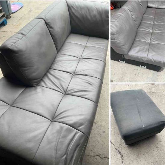 Grey sofa 2 pieces sectional & ottoman. 3 pieces