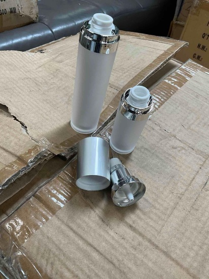 Caps fit bottles....New. Cases= 1) 300 pieces pumps and caps, 1) 200 pieces frosted 50ml bottles,