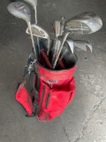 Spalding bag and 10 golf clubs