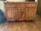 Rustic three drawer & door wood cabinet with metal bull horn handles and metal hardware/ accents