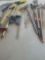Lot of assorted garden tools. Broom, shovels, trimmers, etc. 18 pieces