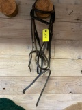 English Leather headstall with flash noseband and cavesson with rolled leather noseband