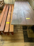 Wood table 8' x 3' and two benches 8' x 2' each