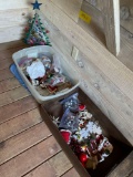 Tin Christmas tree and assorted ornaments/ deco