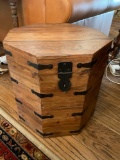 Rustic storage octagon shape chest, wood with metal hardware & handles. 18
