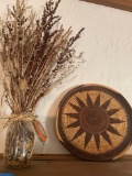 Mason jar with artificial plant & Vintage woven plate 16