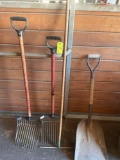 Lot. Snow shovel, squeegee, Hay forks. 4 pieces